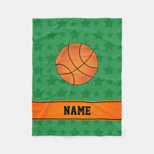 Eigen naam basketbalgroene sterren fleece deken (Voorkant)