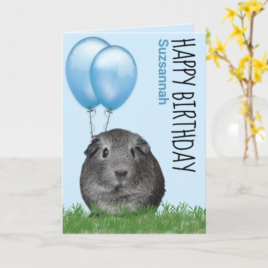Eigen naam: Birthday Guinee Blauwe Ballons Kaart (Gele Bloem)