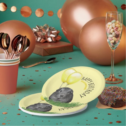 Eigen naam Birthday Guinee Gele ballonnen Papieren Bordje (Multi)