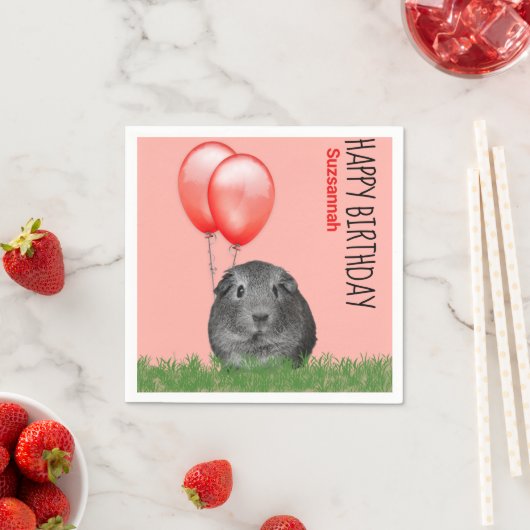 Eigen naam Birthday Guinee Rood-ballonnen Servet (Insitu)