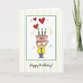 Eigen naam Birthday Man Harten hart Cake met hart Kaart (Voorkant)