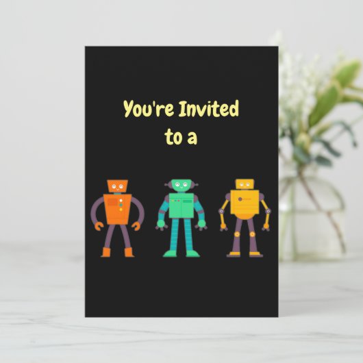Eigen naam Birthday Robots Birthday Uitnodiging (Staand voorkant)