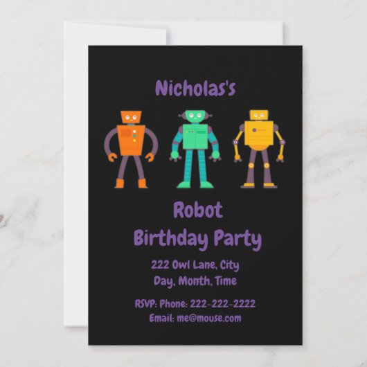 Eigen naam Birthday Robots Birthday Uitnodiging (Achterkant)