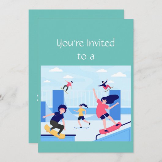 Eigen naam Birthday Skateboarding-partij Kaart (Voorkant / Achterkant)