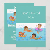 Eigen naam Birthday Swimming Party Kaart (Voorkant / Achterkant)