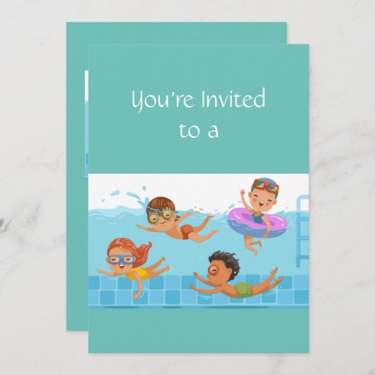 Eigen naam Birthday Swimming Party Kaart (Voorkant / Achterkant)