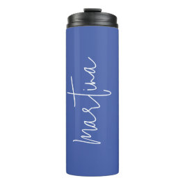 Eigen Naam Blauw Elegant Eenvoudige Kalligrafie Thermosbeker