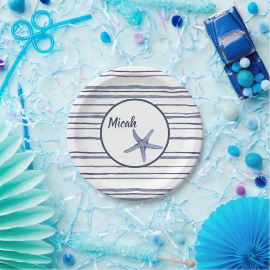Eigen naam Blauw Nautical Starfish Bord (Feest)