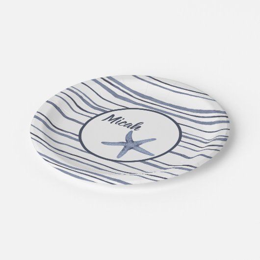 Eigen naam Blauw Nautical Starfish Bord (Gekanteld)