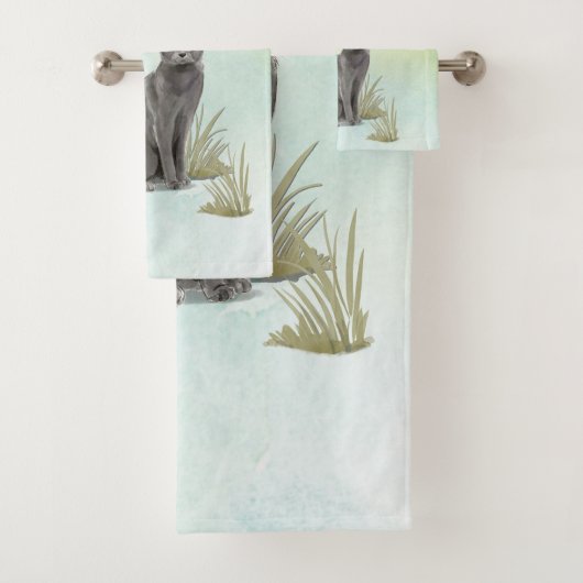 Eigen naam Blauw Russisch Kat Pet Bad Handdoek (Insitu)