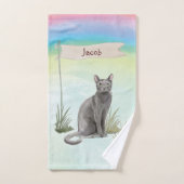 Eigen naam Blauw Russisch Kat Pet Bad Handdoek (Handdoek)