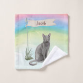 Eigen naam Blauw Russisch Kat Pet Bad Handdoek (Wasdoekje)