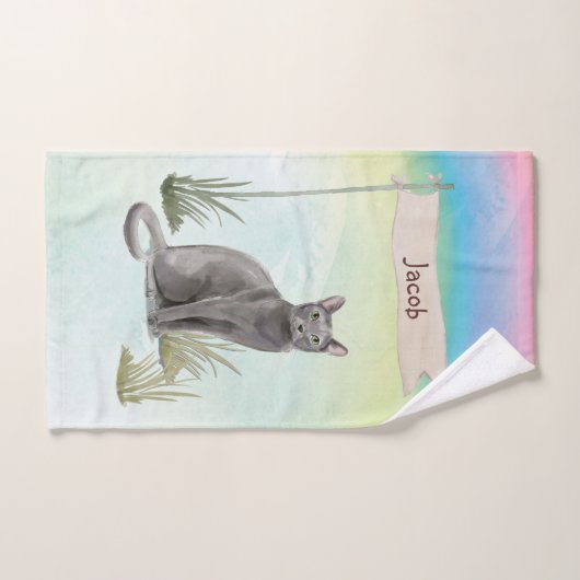Eigen naam Blauw Russisch Kat Pet Bad Handdoek (Handdoek)