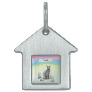 Eigen naam Blauw Russisch Kat Pet Huisdieren Naamplaatje