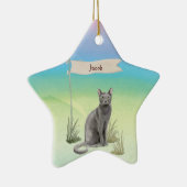 Eigen naam Blauw Russisch Kat Pet Keramisch Ornament (Rechts)