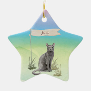 Eigen naam Blauw Russisch Kat Pet Keramisch Ornament