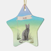 Eigen naam Blauw Russisch Kat Pet Keramisch Ornament (Links)
