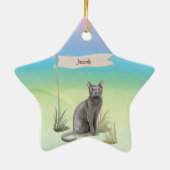 Eigen naam Blauw Russisch Kat Pet Keramisch Ornament (Achterkant)