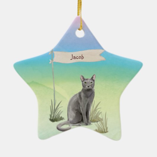 Eigen naam Blauw Russisch Kat Pet Keramisch Ornament (Achterkant)