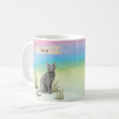 Eigen naam Blauw Russisch Kat Pet Koffiemok (Voorkant links)