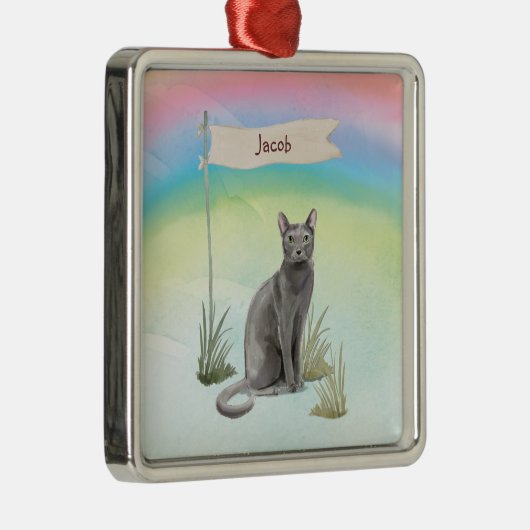 Eigen naam Blauw Russisch Kat Pet Metalen Ornament (Rechts)