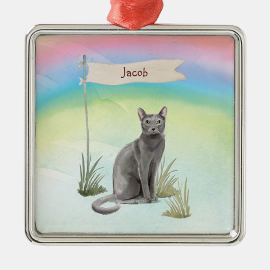 Eigen naam Blauw Russisch Kat Pet Metalen Ornament (Voorkant)