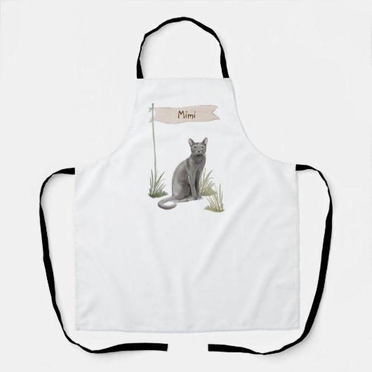 Eigen naam Blauw Russisch Kat Pet Schort (Voorkant)