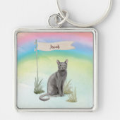 Eigen naam Blauw Russisch Kat Pet Sleutelhanger (Voorkant)