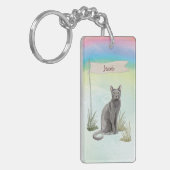 Eigen naam Blauw Russisch Kat Pet Sleutelhanger (Voorkant Links)
