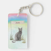 Eigen naam Blauw Russisch Kat Pet Sleutelhanger (achterkant)