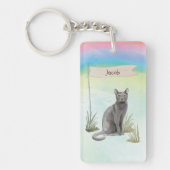 Eigen naam Blauw Russisch Kat Pet Sleutelhanger (Voorkant)