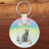 Eigen naam Blauw Russisch Kat Pet Sleutelhanger (Voorkant)
