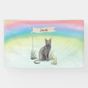 Eigen naam Blauw Russisch Kat Pet Spandoek