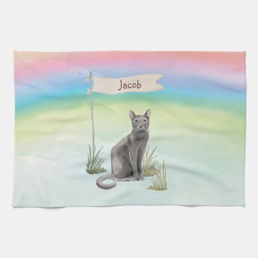 Eigen naam Blauw Russisch Kat Pet Theedoek (Horizontaal)