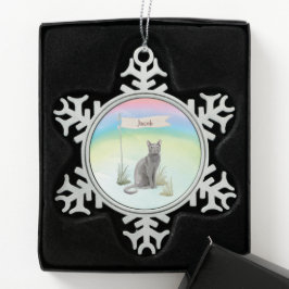 Eigen naam Blauw Russisch Kat Pet Tin Sneeuwvlok Ornament