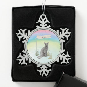 Eigen naam Blauw Russisch Kat Pet Tin Sneeuwvlok Ornament