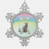 Eigen naam Blauw Russisch Kat Pet Tin Sneeuwvlok Ornament (Voorkant)