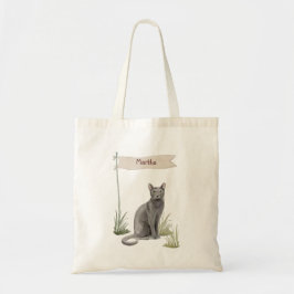 Eigen naam Blauw Russisch Kat Pet Tote Bag