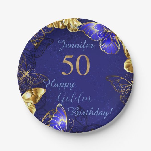 Eigen naam Blauwe Butterfly Party Paper Bord (Voorkant)