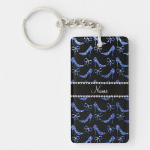 Eigen naam blauwe glitter-hooghagelbuis sleutelhanger
