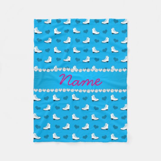 Eigen naam: blauwe schaatsen en hartblauwe streep fleece deken (Voorkant)