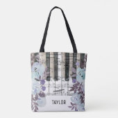 Eigen naam Blue Flowers muzieknoten Piano Tote Bag (Achterkant)