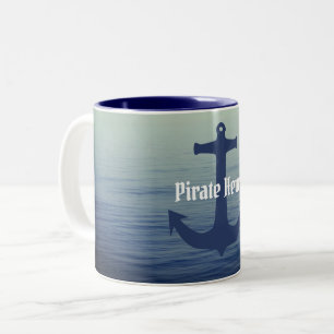 Eigen naam  Boat Anchor Navy Blue Pirate Tweekleurige Koffiemok