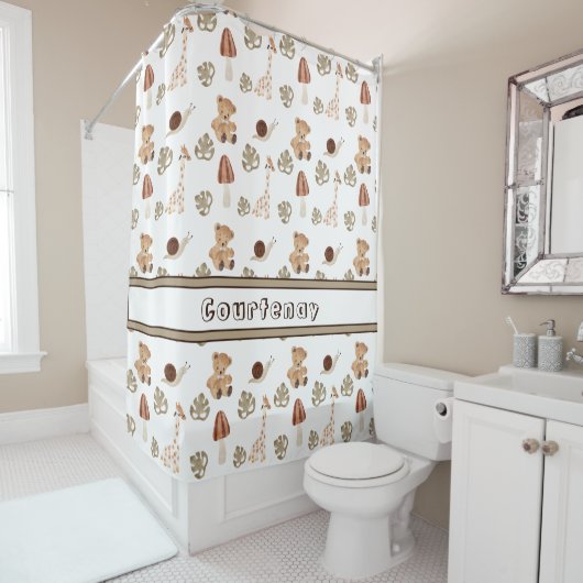 Eigen naam Boho Woodland Oerwoud Animal Pattern Douchegordijn (In situ)