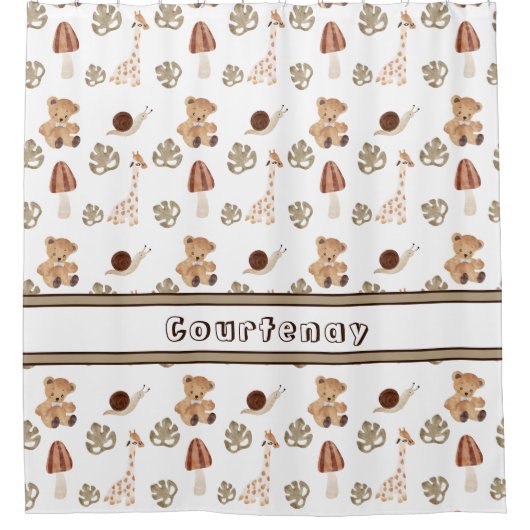 Eigen naam Boho Woodland Oerwoud Animal Pattern Douchegordijn (Voorkant)