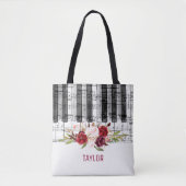 Eigen naam Bourgogne Bloemen muzieknoten Piano Tote Bag (Voorkant)