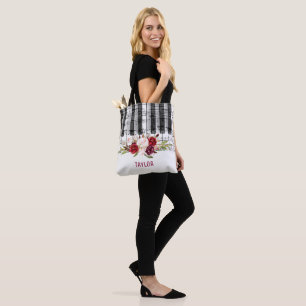 Eigen naam Bourgogne Bloemen muzieknoten Piano Tote Bag