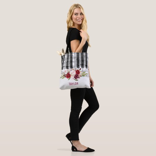 Eigen naam Bourgogne Bloemen muzieknoten Piano Tote Bag (Op model)