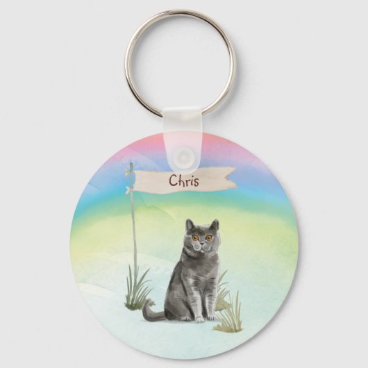Eigen naam Britse Short Hair Cat Pet Sleutelhanger (Voorkant)