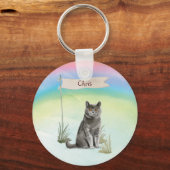 Eigen naam Britse Short Hair Cat Pet Sleutelhanger (Voorkant)